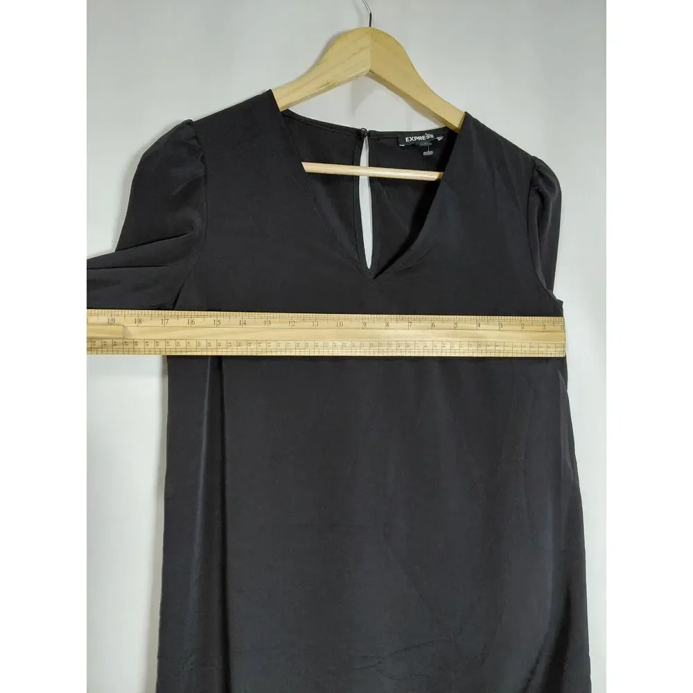 Express Black V-Neck Long Sleeve Gold Button Cuff Shift Dress Women Size XS